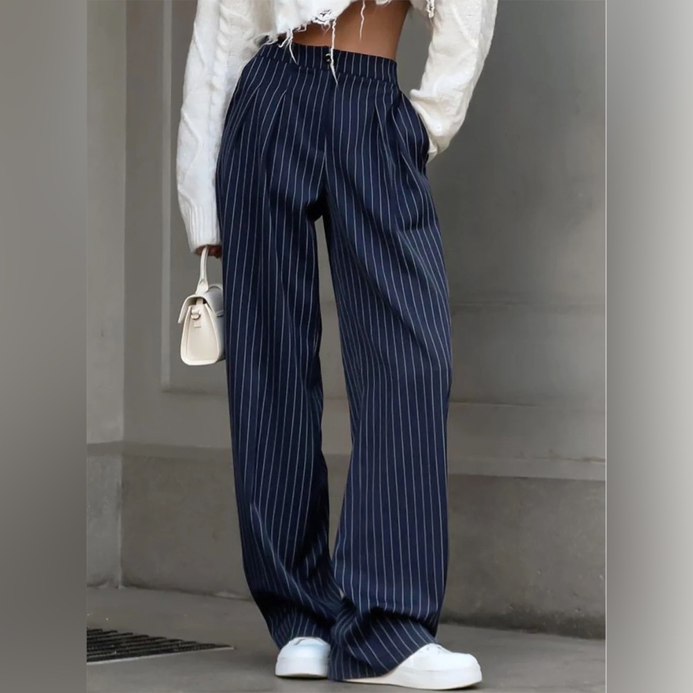 COMMENSE Pinstripe Pleated Wide-Leg Pants - size small